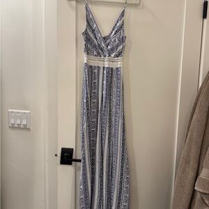 J for Justify Blue and White Striped Maxi Dress with Lace Waistband
